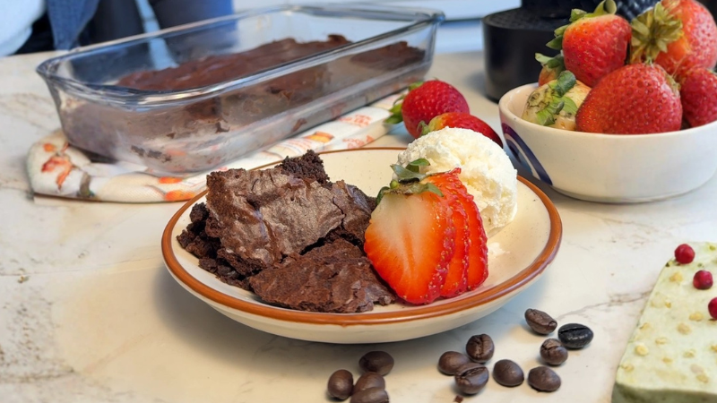 Eggless Espresso Brownie Pudding